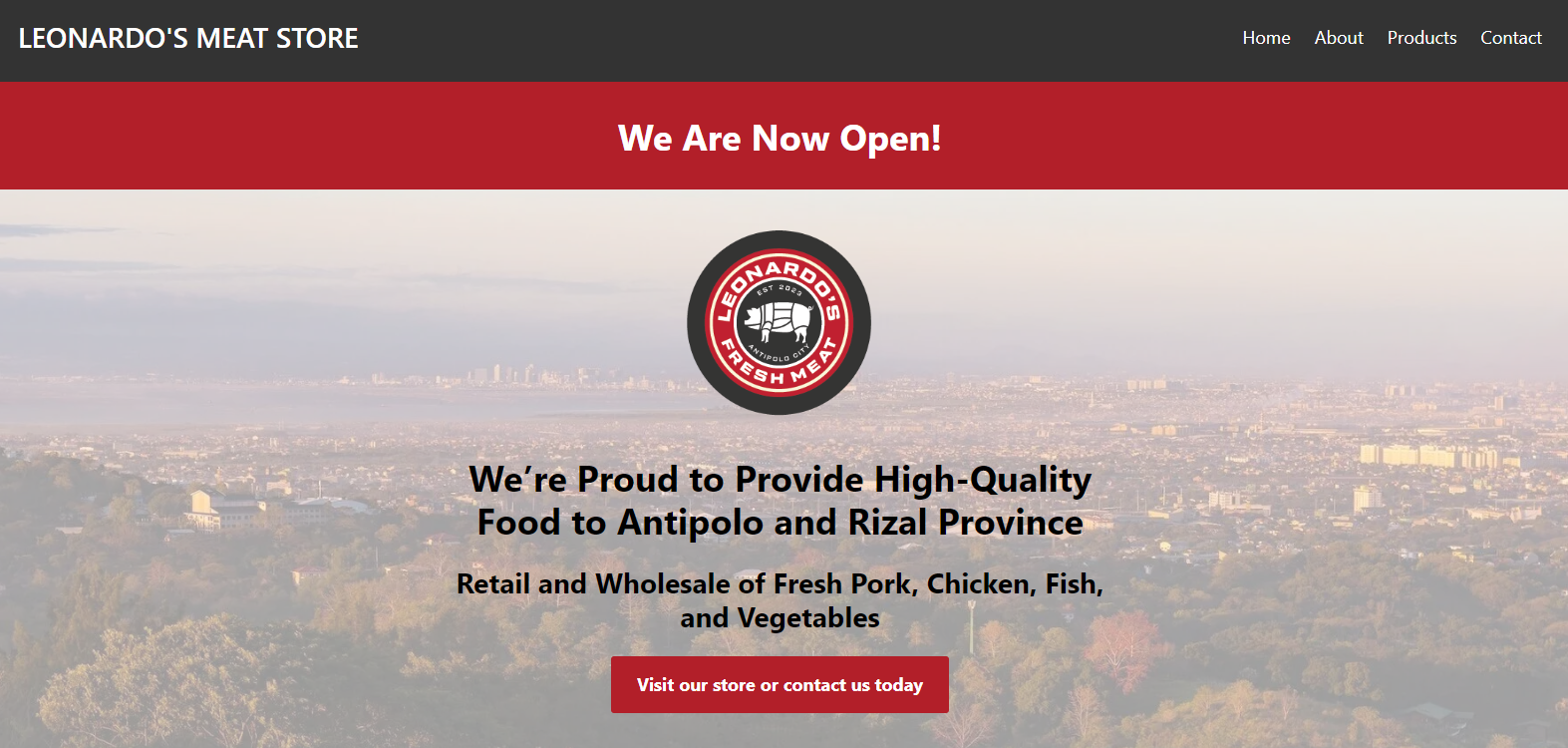 The Leonardo's Meat Store homepage.